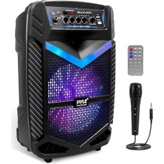 Pyle PA Bluetooth skaļrunis, karaoke iekārta ar karaokes mikrofonu, 600 W, Music Box, Bluetooth Box, Party Box, uzlādējams, 10 collu zemfrekvences skaļrunis, 1 collas augstfrekvences skaļrunis, ierakstīšanas funkcija, svētku apgaismojums,