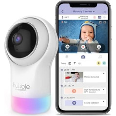 Hubble Connected Nursery Pal Glow Baby Monitor ar kameru, 7 krāsu nakts gaismu, istabas temperatūras sensoru, panorāmas, slīpēšanas un tālummaiņas funkciju, divvirzienu komunikāciju, nakts redzamību, Wi-Fi, lietotni