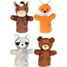 goki 51803 - Handpuppen Tiere Arino, Funu, Wassti und Baru, 4 Handpuppen im Set