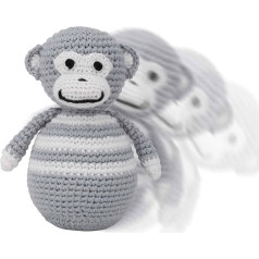 Sindibaba Monkey Charlie stāvoša rotaļlieta (pelēka, 13 cm) zīdaiņiem no 3 mēnešu vecuma - rotaļlieta motoriskajām prasmēm ar vingrinājuma un zvaniņa efektu - mīksta un ar oderējumu - roku darbs un tamborēšana