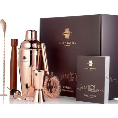 Rusty Barrel Chelsea Cocktail Set to Mix Yourself - Rose Gold Gift Set Manhattan Stainless Steel Cocktail Shaker, Muddler, Strainer, Measuring Cup, Pourer, Spoon, Bag and Recipe Book - with Gift Box