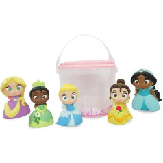 Disney Store Oficiālais Disney princeses 5 gabalu vannas rotaļlietu komplekts Rapuncelei, Bellei, Pelnrušķītei, Tianai un Jasmīnei, vannas rotaļlieta ar uzglabāšanas spaini, piemērota no 12 mēnešiem