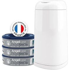 Angelcare autiņbiksīšu spainis + 3 uzpildes Anti Odour Augstas ietilpības antibakteriāls, viegli lietojams, balts