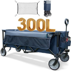 TIMBER RIDGE 300L Bollerwagen Faltbar XXXL mit Netze als Fallschutz Transportwagen 160KG Belastbar mit Seitentasche Getränkehalter verstellbarem Griff, Gartenwagen Strandwagen für Alle Gelände Blau