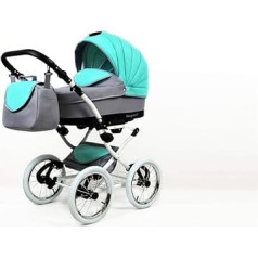 Lux4Kids Retro bērnu ratiņi 3-in-1 komplektā ar autokrēsliņu Buggy Megaset Marget Mint 3-in-1 ar autokrēsliņu