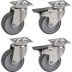 Dörner + Helmer Dörner & Helmer 450660 Equipment Castors Diameter 125 mm (Pack of 4, 2x with Brake, TPE Wheel, Plate 77 x 67 mm, Load Capacity 240 kg, Furniture Castors, Swivel Castors) 450660