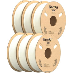 GratKit ātrās drukāšanas PLA filaments 1,75 mm, 0,03 mm, ātrgaitas 3D printeru filaments PLA, 6 kg spole, augsta saķere, ātrgaitas 3D drukāšanai, 6 x 1 kg, 6 iepakojumi, balts