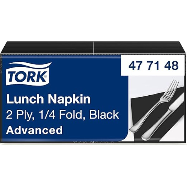 Tork 477148 Melna pusdienu salvete / 2 Ply Advanced, neapdrukātas salvetes melnā krāsā, 10 X 200 lapu