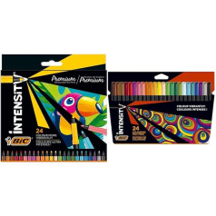 BIC Intensity Premium filca pildspalvu pildspalvas 24 krāsās ar ērtu gumijas rokturi un izturīgu galu & filca pildspalvas gleznošanai pieaugušajiem un bērniem 24 mazgājamās krāsās ar izturīgu galu