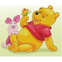 Diamond Dotz CD-854300305 Disney Vinnijs Pūks ar sivēnu, apm. 36 x 32 cm, dimantu izšūšana, apgleznošana ar dimantiem, dzirkstošs attēls pašu rokām, bērniem un pieaugušajiem