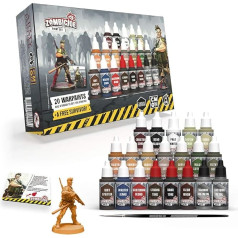 The Army Painter Zombicide 2nd Edition krāsu komplekts, 20 akrila krāsas, 1 izdzīvojušā miniatūra, 1 sākuma ota, cool mini vai ne Zombicide 2nd Edition krāsām