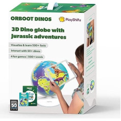 PlayShifu interaktīvā dinozaurīte - Orboot Dinos (globuss + aplikācija) 50 dinozauri, 500+ faktu | Izglītojoša dinozaurīte bērniem 5-7 | 4-8 gadi Dzimšanas dienas dāvanai (var lietot planšetdatorā/mobilajā tālrunī)