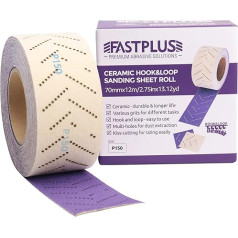 FASTPLUS Slīpēšanas loksnes rullis Violeta keramikas slīpēšanas loksnes rullis Slīpēšanas rullis Zigzaga caurumi 70 mm x 12 m koka slīpēšanai, pārklājumu noņemšanai, automašīnu slīpēšanai, virsbūvju remontam, 150 graudu smiltis