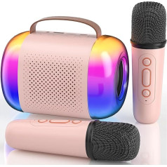 Mini karaoke iekārta bērniem pieaugušajiem: pārnēsājams Bluetooth skaļrunis ar 2 bezvadu mikrofoniem, mini karaoke rotaļlieta, dāvanas zēniem un meitenēm dzimšanas dienas ballītei mājas ballītei rozā zelts