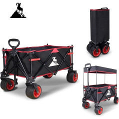 Topwell Zusammenklappbarer Wagen für den Außenbereich, robuster Campingwagen mit großen Rädern, faltbarer Wagen für Sport, Einkaufen, Angeln und Strand (Schwarz/Rot)