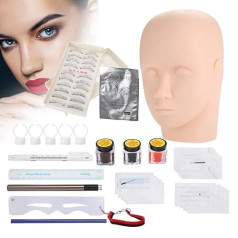 Microblading Kit Professional Microblading Permanent Make-Up Practice Head Training Head Set for Practice Eyebrow Eyeline Eyelash Extension Lips 3D Model, Blade Needle + Ruler + Eye