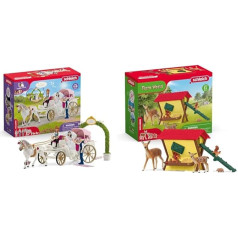 SCHLEICH 42641 Kāzu kariete, no 5 gadiem, Zirgu kluba rotaļu komplekts, 106 gab. & 42658 Meža dzīvnieku barošana, no 3 gadiem, Fermas pasaules rotaļu komplekts, 39 gab.