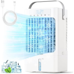 SUPOOBE Klimaanlage Mobil, 4-in-1 Mobiles Klimagerät, 900ml Wassertank Luftkühler mit Wasserkühlung, 3 Windgeschwindigkeiten & 2 Feuchtigkeits Modi, 90°Oszillation, Timer, 7 Farben Licht für Zuhause