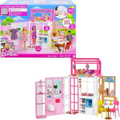 Barbie - House with 4 Play Areas, Kitchen, Bathroom, Bedroom, Dining Room, Fully Furnished Furniture, 360° Game, Dolls, Gift for Children, Toy from 3 Years, HCD47