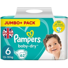 Pampers (vecā versija), bērnu autiņbiksītes, 6 izmērs (13-18 kg), 62 gabali, īpaši lielas, Jumbo Plus iepakojums