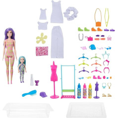 Barbie Colour Reveal Tie Dye Fashion Maker Dye Set for Barbie Colour Reveal, 50 Surprises, Barbie and Chelsea Doll with 35 Accessories, Gift Suitable for Gift, HCD29