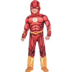 Amscan - Детский костюм The Flash, комбинезон с мягкой грудной клеткой, маска, серия, DC Super Heroes, тематическая вечеринка, карнавал