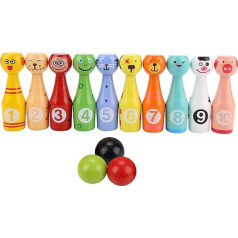 Alomejor Bowling Toy Wooden Bowling Set Bowling Toy with 10 Animal Pins 3 Balls Educational Toy for Children Boys Girls