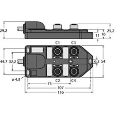 Turck 6611908-TB-4M12-5-5/TXL,Pārslēdzējs aktuator-/ sensora verteiler M12x1 4-fach