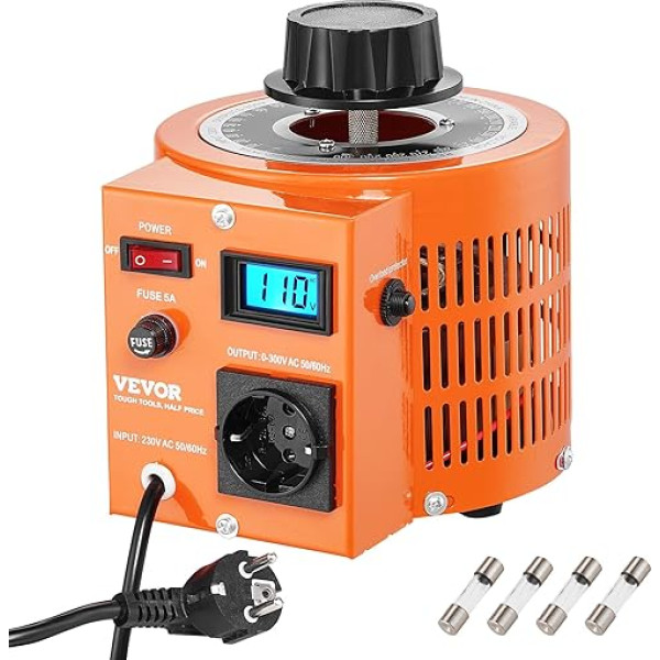 VEVOR 1000VA Spannungswandler mit variabler Spannung 3,3 Ampere, 230 V Eingang 0-300 V Ausgang Wechselspannungsregler, 4 zusätzlichen Sicherungen Thermokontrollschalter für Zuhause, Industrie, Büro