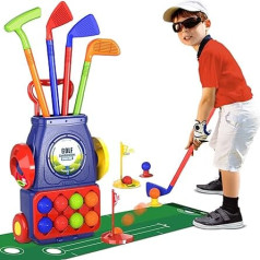 QDRAGON Kids Golf Clubs, Toddler Golf Set with 8 Balls, Putting Mat, 4 Golf Clubs, 2 Practice Holes and Golf Cart with Wheels, Indoor Outdoor Sports Toys for Boys and Girls from 2 3 4 5