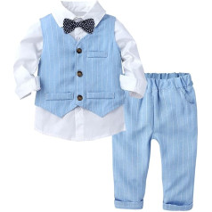 TSSOE Baby Boys Clothing Set Gentleman Suit Toddler Christening Wedding Birthday Jackets Suits Bow Tie Shirt + Trousers + Vest, A Blue