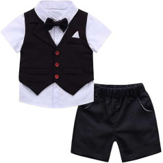 Freebily Children's Baby Boys Suit Gentleman Bow Tie Shirt Vest Shirt Shorts 3-Piece Formal Party Christening Clothing Sets, Black_h