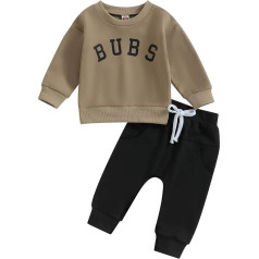 Toddler Baby Boys 2 gabalu apģērbu komplekts ar garām piedurknēm apaļas apkakles BUBS drukas Pulovers Svīteris Pulovers Elastīgās jostas bikses Newborn Boys Tracksuits (kafija + melna, 18-24 mēneši), kafija + melns