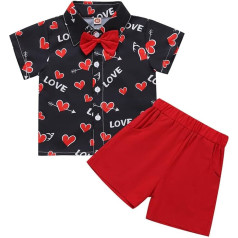 Fashion Kids Clothing for Toddler Boys Short Sleeve Tops With Tie Shirt Shorts 2PCS Outfits Clothes Set For Babys Clothes Valentine's Day