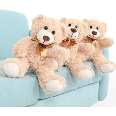 MorisMos 3 Packs Teddy Bear Stuffed Toys Plush Cute Plush Toy in 3 Teddy Bears 3 Pieces Small Bears Stuffed Toys 34 cm Height (Light Brown)