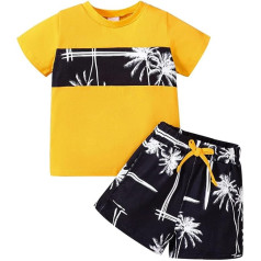 GUSUTZX Toddler Trendy Boy Floral Tree T-Shirt Shorts Set Black Holiday Kids Top Vasaras apģērbu komplekti Outfit Kāzu svētku vasaras apģērbu Tops