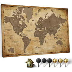 Canvas World Map with Cork Pin Board, English Lettering, Decorative Wall Decoration for All Rooms, Canvas Pictures with World Map Motif (120 x 80 cm, Pattern 1)