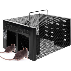RatzFatz® Live Trap spąstai pelėms, 2 x įėjimas, aukščiausios kokybės žiurkių spąstai, profesionalams, sodui ir namams, kurmiams, visiems smulkiems gyvūnams, reguliuojamas jautrumas, daugkartinio naudojimo spąstai, modelis Quickcatch 2.0