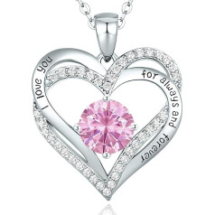 CDE Sieviešu 925 sudraba rožu zelts Forever Love Heart Birthstone Kaklarota piekariņš sievietēm, rotaslietas Dzimšanas dienas dāvana viņai, draudzenei, Ziemassvētki, Valentīna diena, Mātes diena