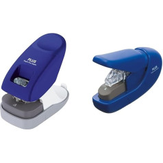 Plus Japan, Staple-less Stapler Desk Model in Blue, Stapling Capacity 10 Sheets, Pack of 1 (1 x 1 Stapler) and Staple-less Stapler in Blue, Stapling Capacity 5 Sheets, 1 Pack (1 x 1 Stapler)