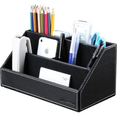 KINGFOM™ Holzstruktur Leder Multifunktionale Schreibtisch Organisator (Schwarz)