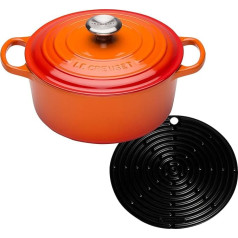 Le Creuset Signature čuguna cepamais trauks apaļš 30 cm krāsns sarkans & LE CREUSET silikona aksesuāri Podu turētājs apaļš melns