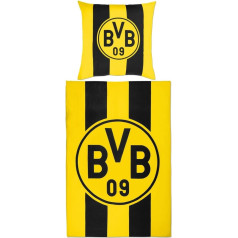 Borussia Dortmund BVB Gultas veļa Block Stripes 135 x 200 cm: Segas pārvalks un spilvendrāna ar pogām, svītrains raksts, 100% kokvilna, dzeltena krāsā