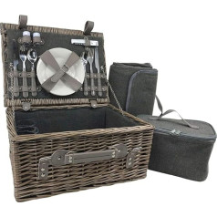 Red Hamper 2 Person Grey Tweed Wicker Fitted Picnic Basket