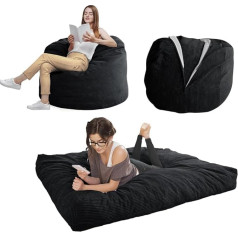 MAXYOYOYO Bean Bag krēsls - salokāms krēsls - no Bean Bag krēsla kļūst par gultu - liels dīvāns ar mīkstu mikrošķiedras pārvalku, lielisks atpūtas vai spēļu krēsls, melns - pilnā izmērā