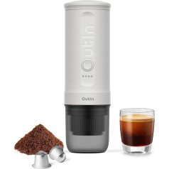 Outin Nano portatīvais elektriskais espresso aparāts ar 3-4 minūšu pašsildīšanos, 20 bāru mini 5V auto kafijas automāts, saderīgs ar NS oriģinālajām kapsulām un maltu kafiju