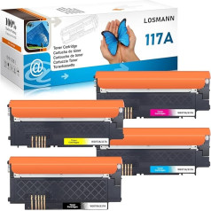 LOSMANN 117A tonera komplekts, kas saderīgs ar HP 117A toneru ar mikroshēmu HP krāsu lāzeriem 150a 179fwg 178nwg 179fnw 178nw 150nw 178 179 W2070A W2071A W2072A W2073A (melns zils dzeltens, dzeltens, purpursarkans, 4 iepakojumi)