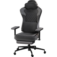 Devoko Gaming Stuhl Stoff Memory Schaum mit Fußstütze,Ergonomischer Gaming Stuhl mit Verstellbare Armlehnen und Lendenwirbelstütze und Kopfstütze,Luxuriöser Bürostuhl Tragfähigkeit 150kg,Dunkelgrau