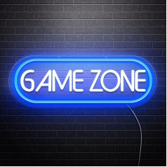 SOLIDEE Neona zīme Game Zone Neona zīme Dimmable Light Advertising LED Gaming Room Decoration Luminous Font for Wall Game Room Playroom Decoration Gift for Teenagers Friends Teenagers Room Boys (Blue)