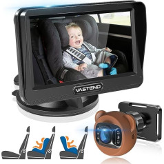 VASTEND Bērnu spoguļa autokamera 1080P, 4,5 collu HD spoguļa bērnu aizmugurējā sēdekļa monitora 150° platleņķa spogulis, nakts redzamības auto spoguļa displejs, drošības auto sēdekļa spogulis, bērnu kustību viegla novērošana